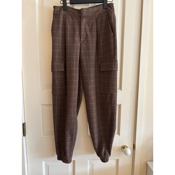 A New Day Womens Brown Plaid Cargo Jogger Pants High Rise Size 6 Tapered Leg - Picture 4 of 9